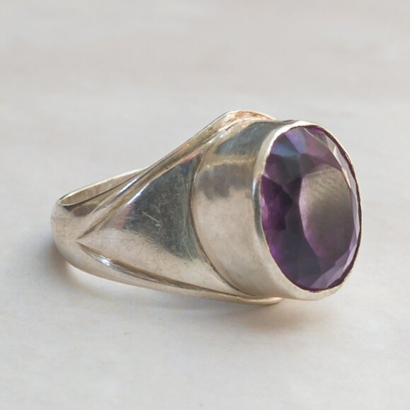 Vintage ’90s Plum Traders 925 Sterling Amethyst Modernist Ring Sz 7½ - Picture 4 of 12